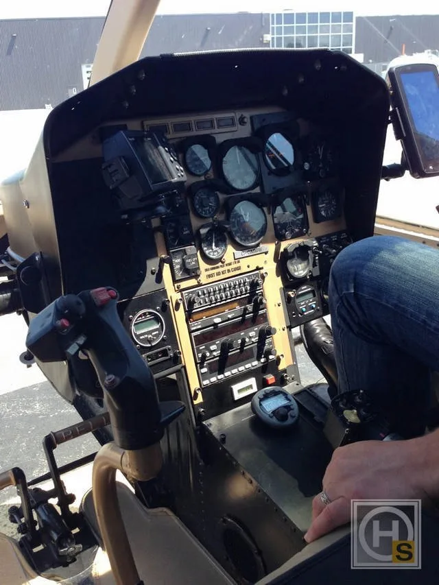 Cockpit and instrument panel of a 1971 Bell 206.