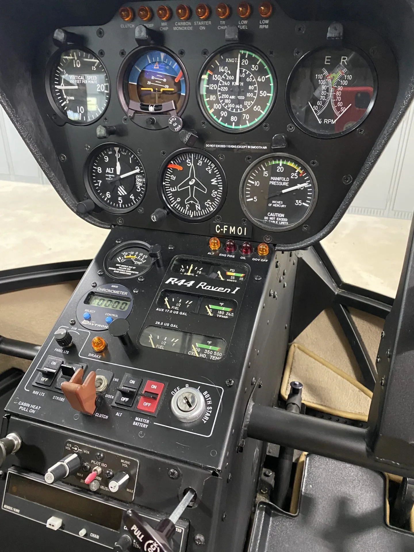 Cockpit and instrument panel of a 2013 Robinson R44 RAVEN I.