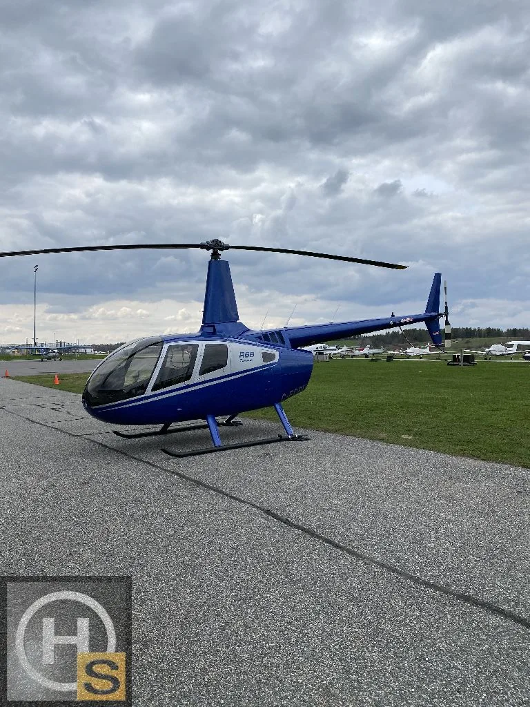 Exterior view of a 2022 Robinson R66 Turbine 2022, C-FORU.