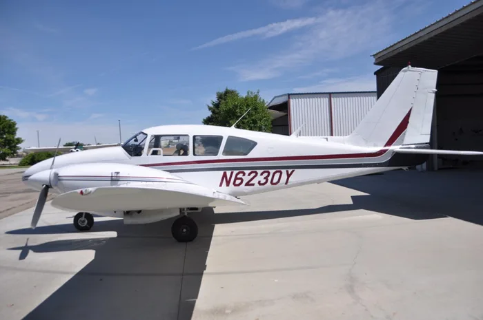 Exterior view of a 1966 Piper PA-23-250 Aztec, N6230Y.