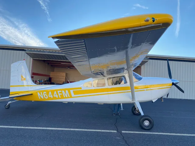 Exterior view of a 1977 Cessna 180K, N644FM.