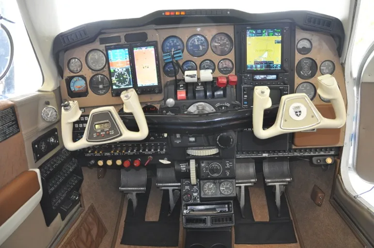 Cockpit and instrument panel of a 1981 Beechcraft 58P.