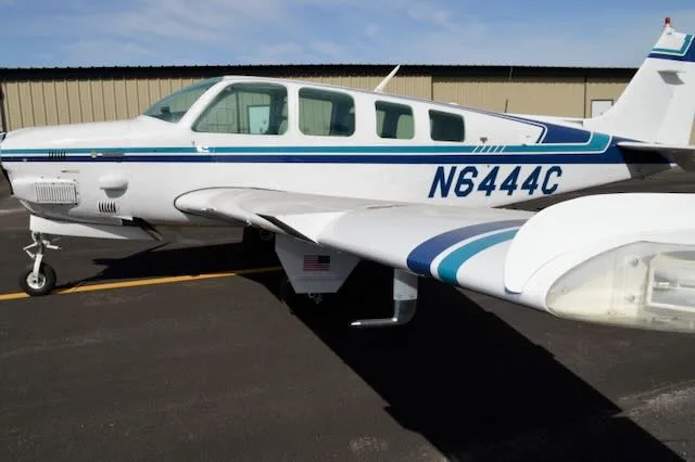 Exterior view of a 1982 Beechcraft B36TC, N6444C.
