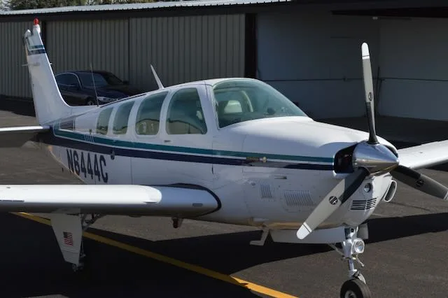 Exterior view of a 1982 Beechcraft B36TC, N6444C.