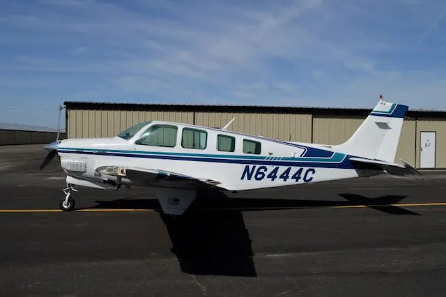 Exterior view of a 1982 Beechcraft B36TC, N6444C.