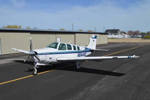 Exterior view of a 1982 Beechcraft B36TC, N6444C.