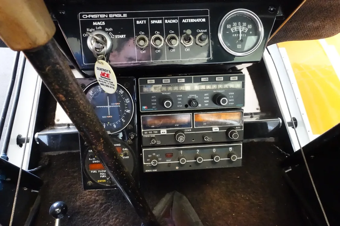 Cockpit and instrument panel of a 1984 Aviat CHRISTEN EAGLE II.
