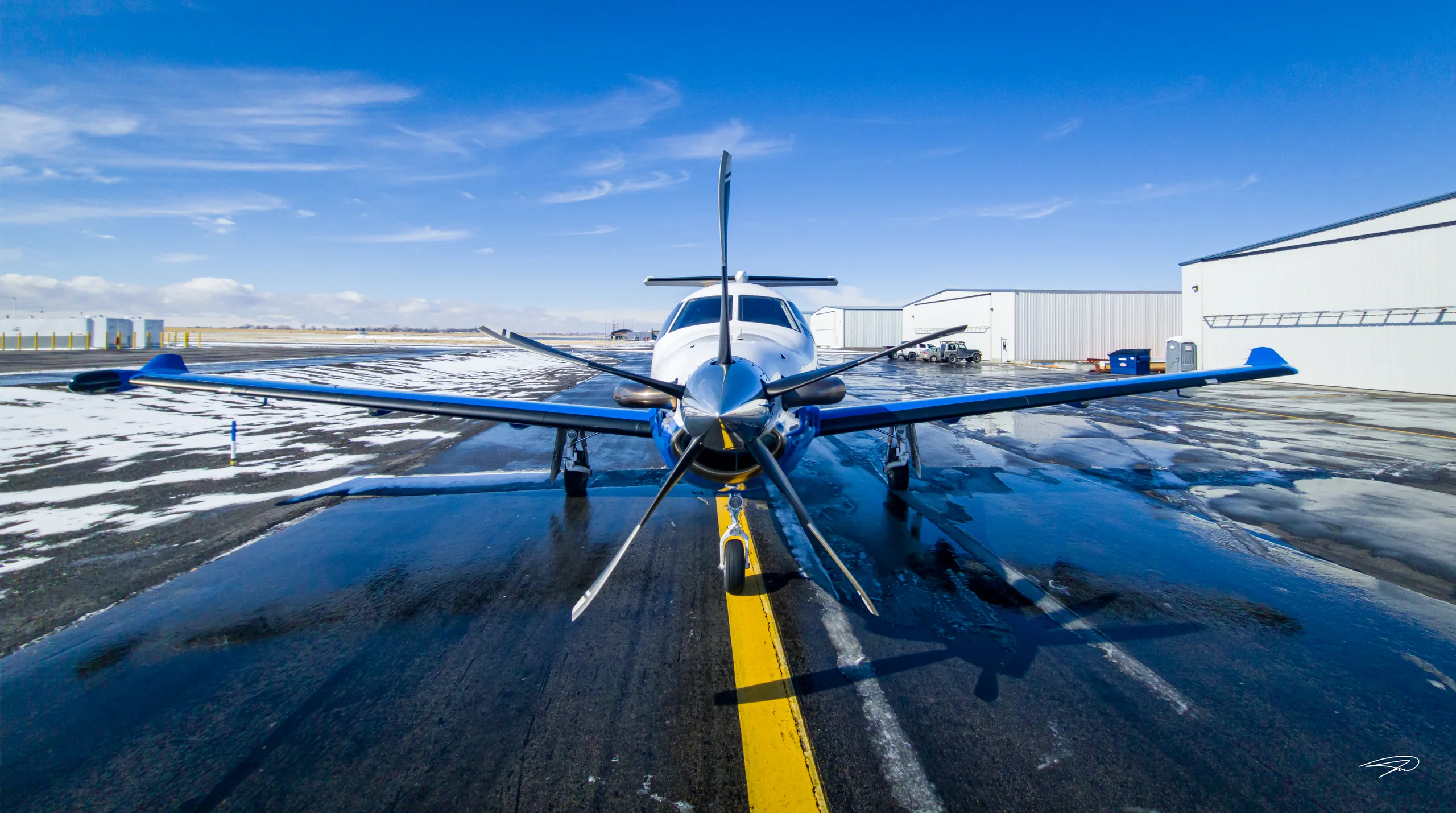 Exterior view of a 2008 Pilatus PC-12/47, N874EB.