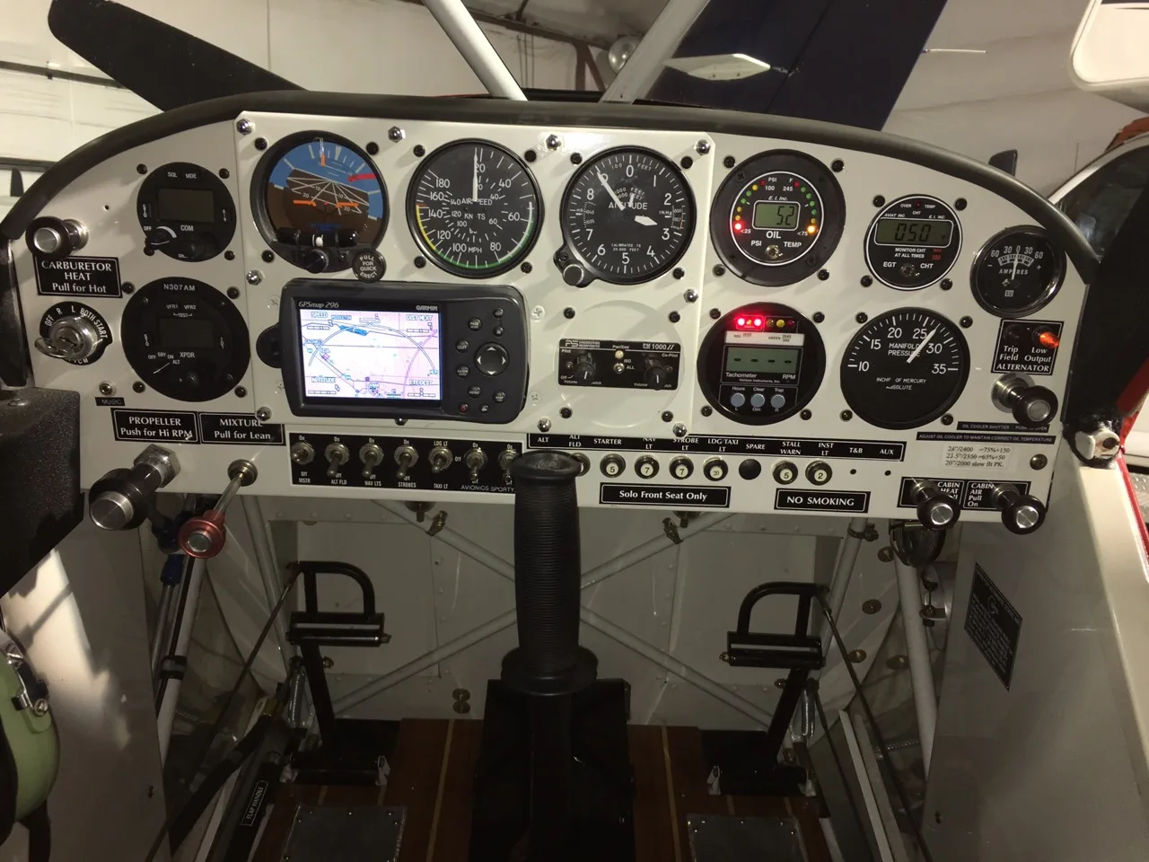 Cockpit and instrument panel of a 2007 Aviat Husky A1B.