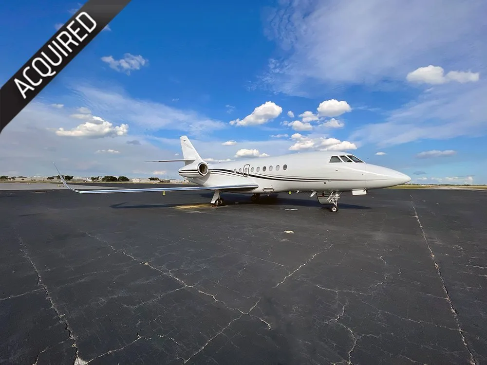 Exterior view of a 2008 Dassault Falcon 2000LX | Hopkinson Luxury Aircraft Sales.