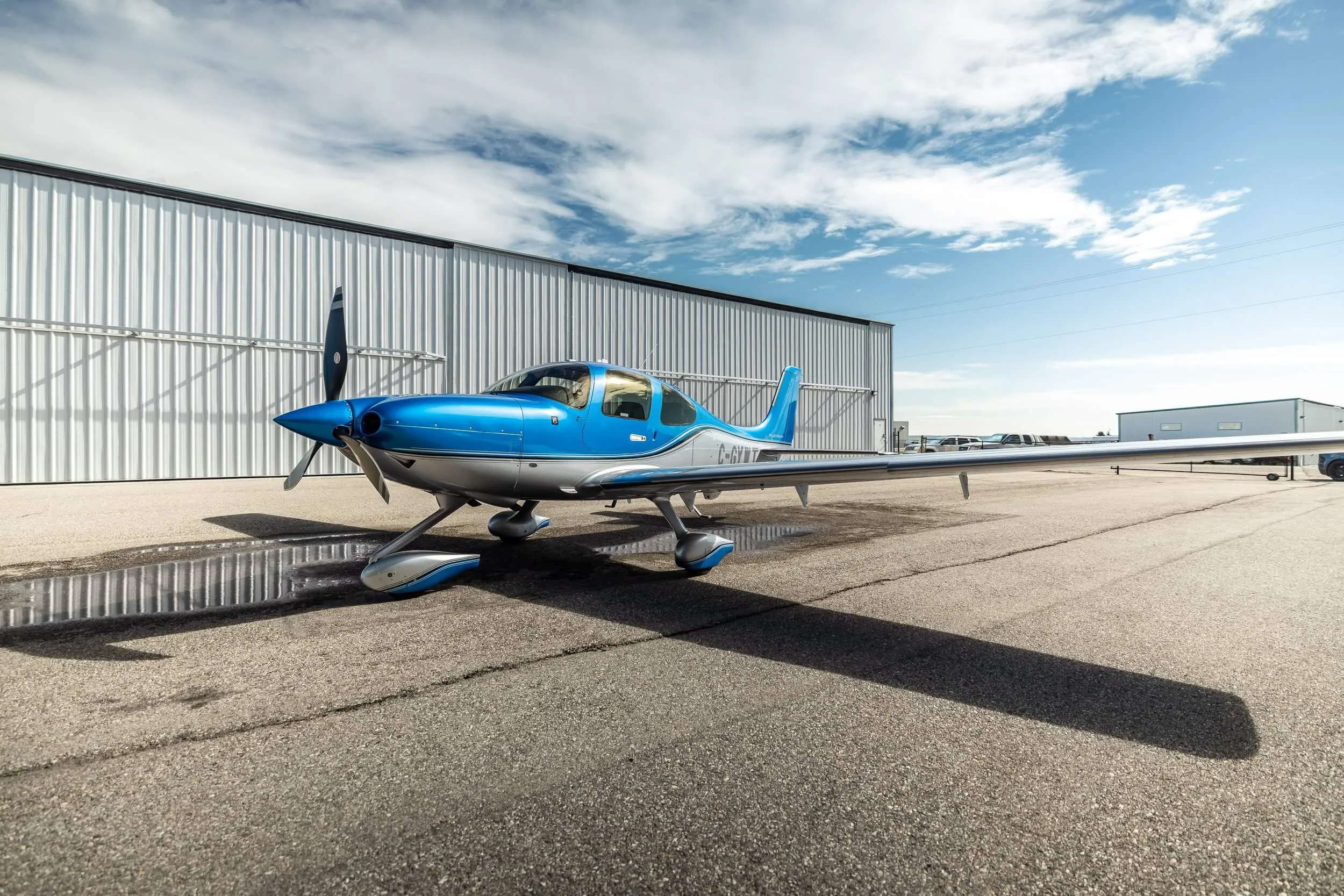 Exterior view of a 2019 Cirrus SR22T G6 GTS SN1973 C-GYWT | Hopkinson Luxury Aircraft Sales, C-GYWT.