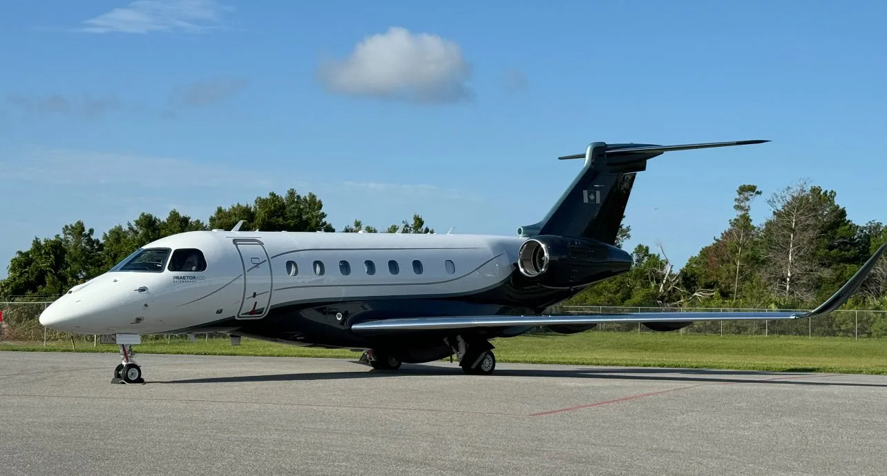 Exterior view of a 2024 Embraer Praetor 600 | Hopkinson Luxury Aircraft Sales, C-GVVS.