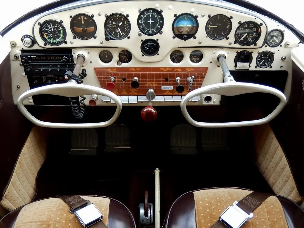 Cockpit and instrument panel of a 1951 Cessna 170- N1396D Aircraft.