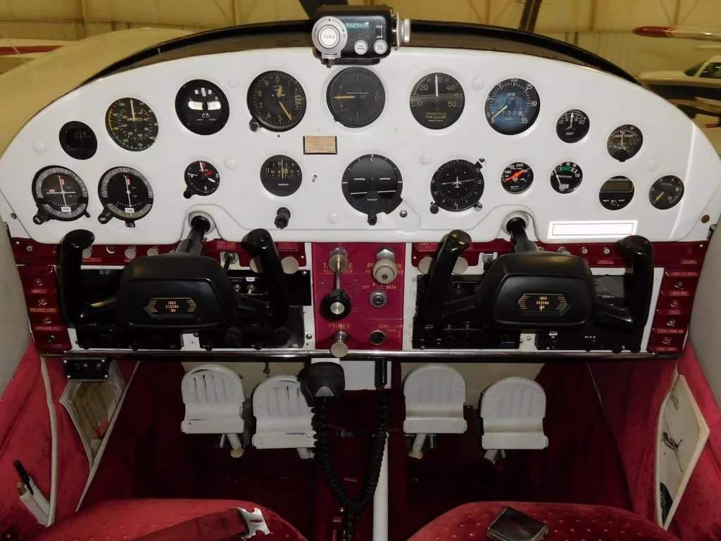 Cockpit and instrument panel of a 1953 Cessna 180 - N1692C Aircraft.