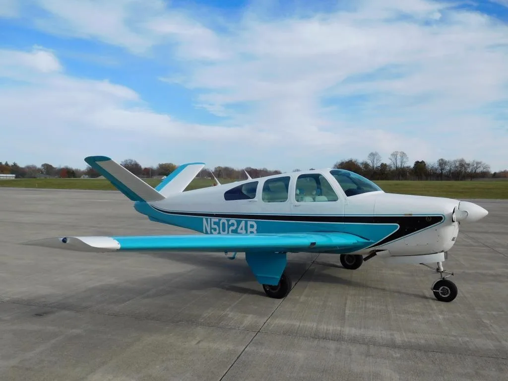 Exterior view of a 1955 Beechcraft F35 Bonanza - N5024B Aircraft.