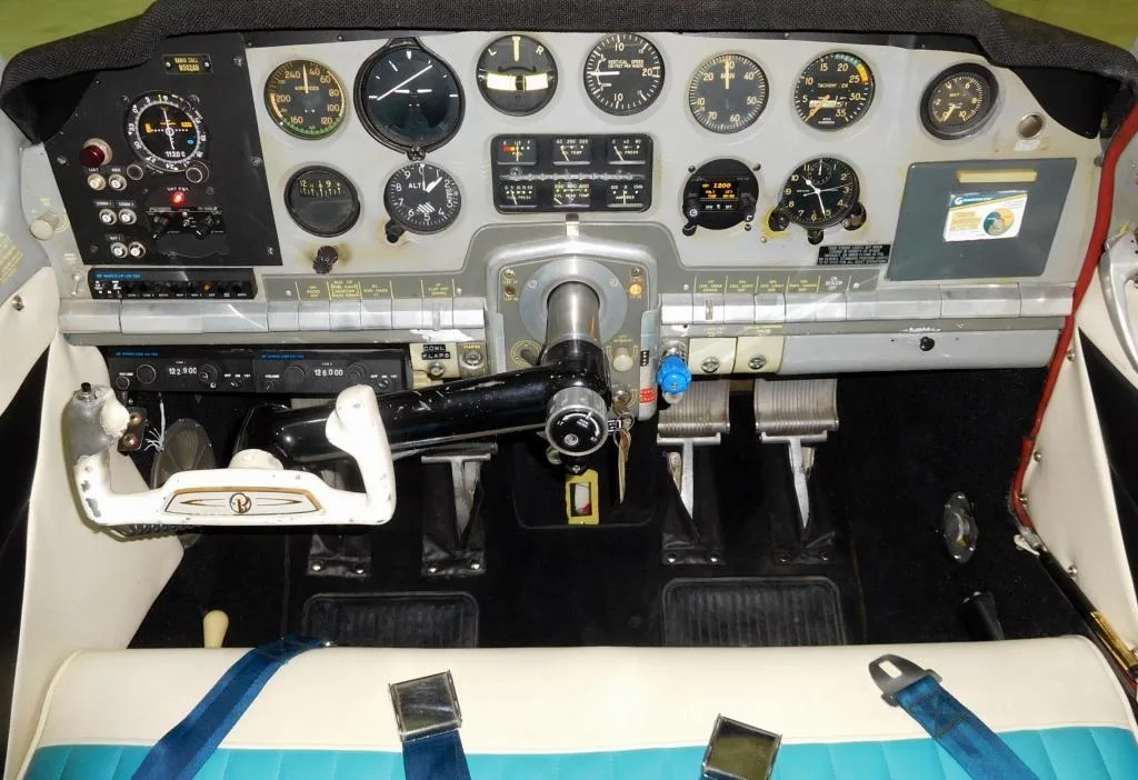 Cockpit and instrument panel of a 1955 Beechcraft F35 Bonanza - N5024B Aircraft.