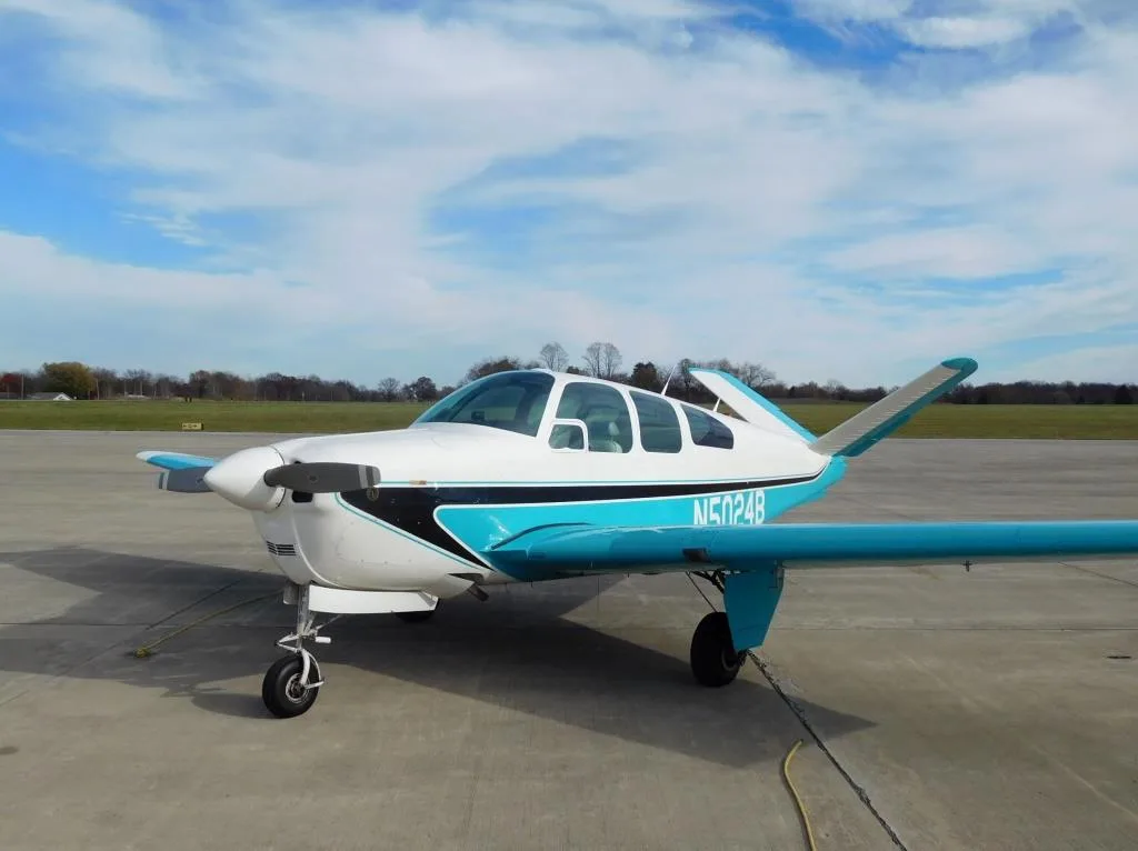 Exterior view of a 1955 Beechcraft F35 Bonanza - N5024B Aircraft.