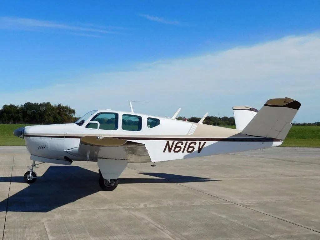 Exterior view of a 1959 Beechcraft K35 Bonanza - N616V Aircraft.