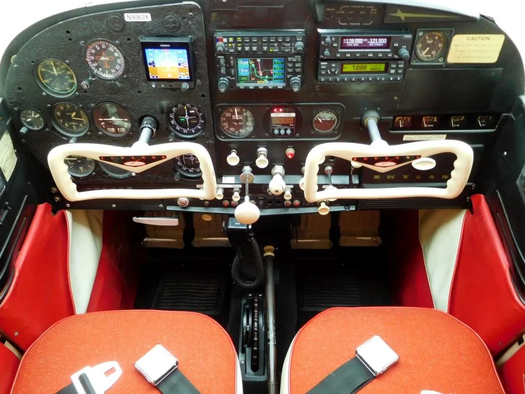 Cockpit and instrument panel of a 1961 Cessna 182- N9063X Aircraft.