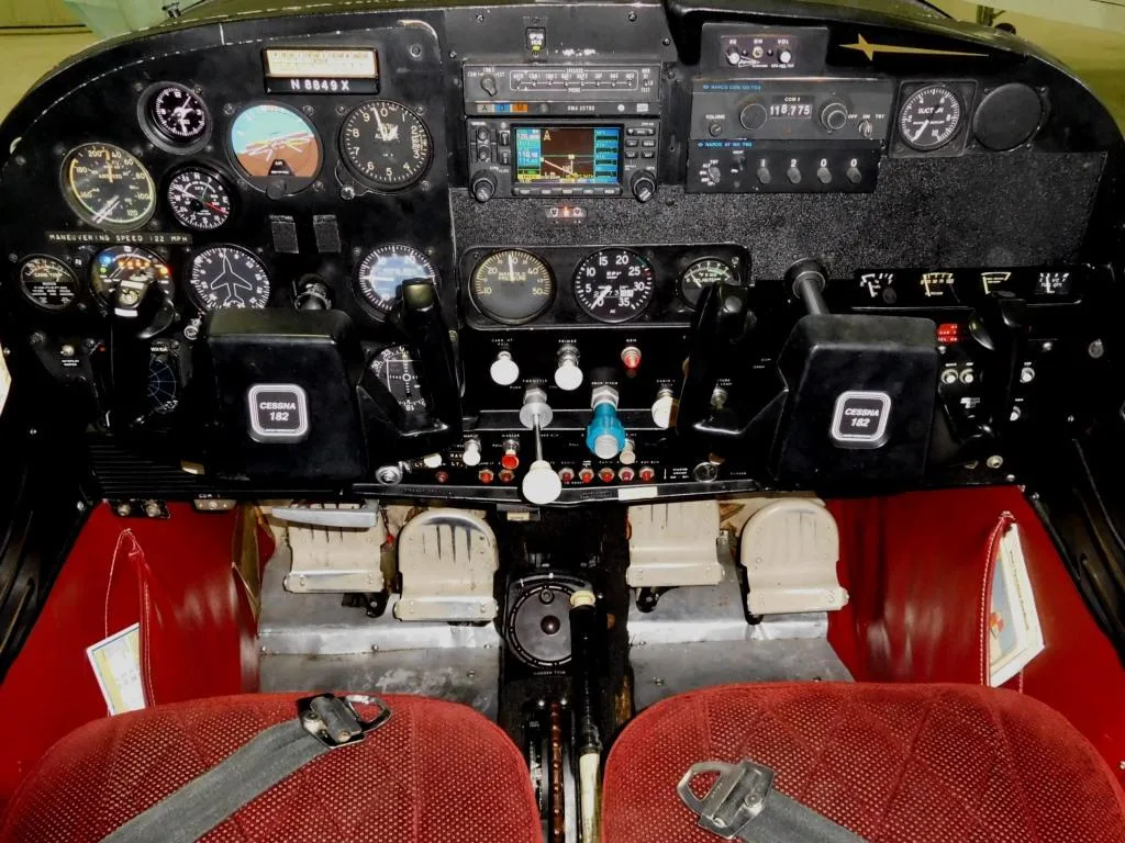 Cockpit and instrument panel of a 1961 Cessna 182 - N8849X Aircraft.