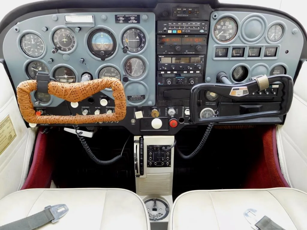 Cockpit and instrument panel of a 1966 Cessna 172 - N1114F Aircraft.