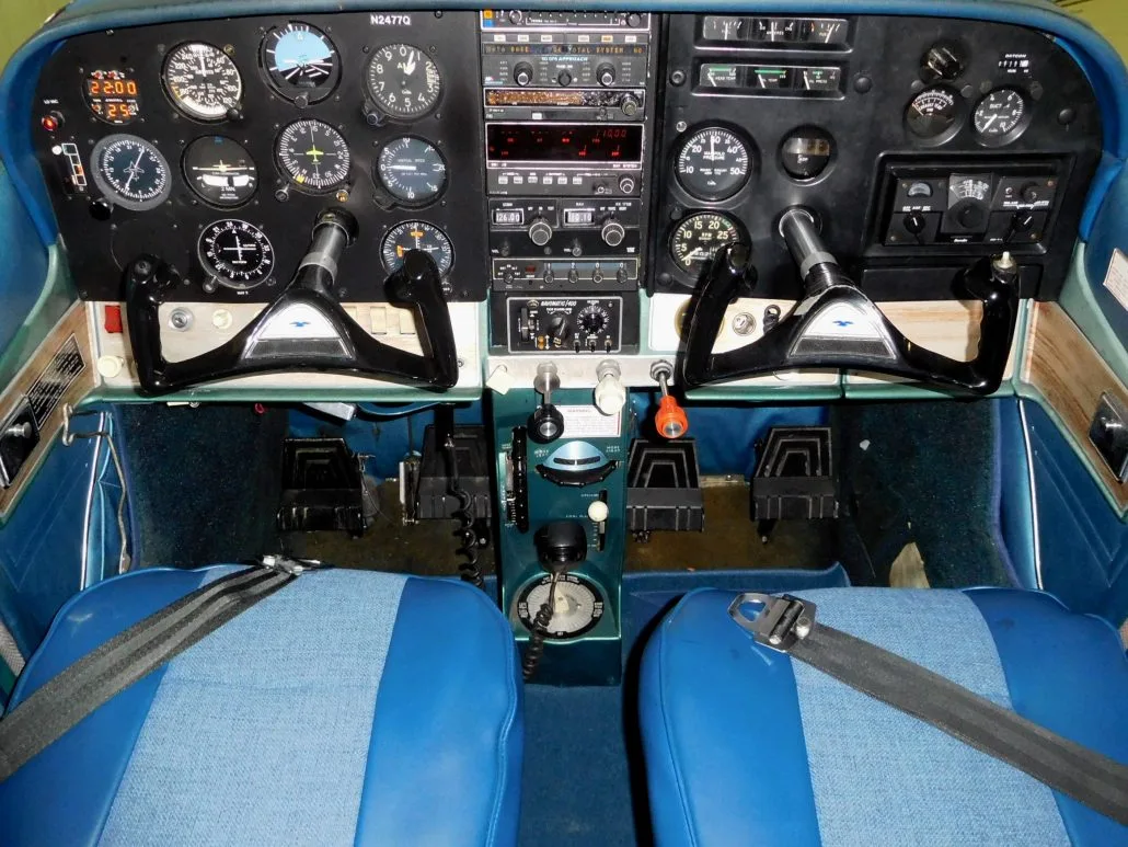 Cockpit and instrument panel of a 1967 Cessna Skylane 182K - N2477Q Aircraft.