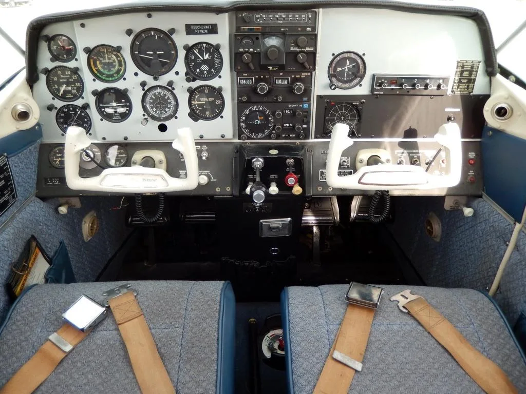 Cockpit and instrument panel of a 1968 Beech A23- N8792M Aircraft.