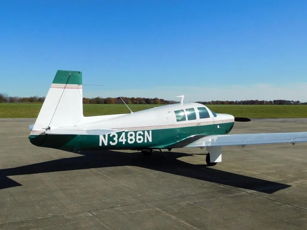 Exterior view of a 1968 Mooney M20 F- N3486N Aircraft.