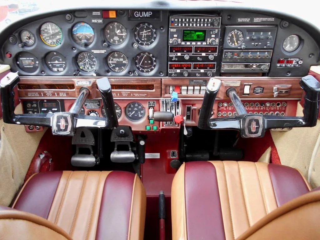 Cockpit and instrument panel of a 1968 Piper Arrow - N57DV Aircraft.