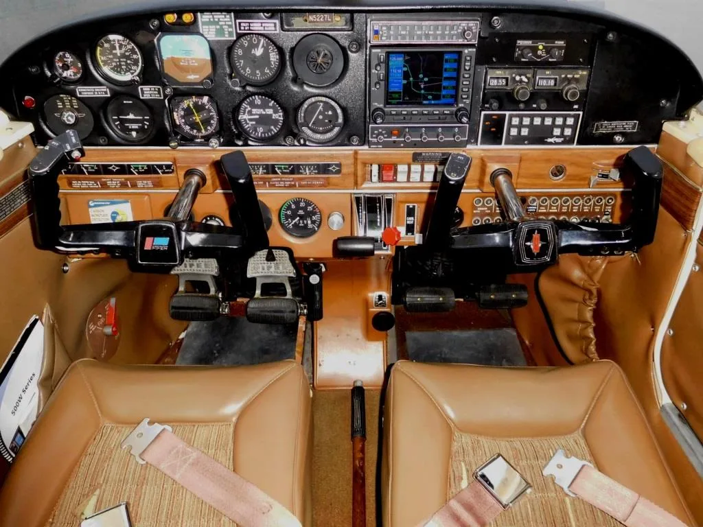 Cockpit and instrument panel of a 1968 Piper Cherokee 180 - N5227L Aircraft.