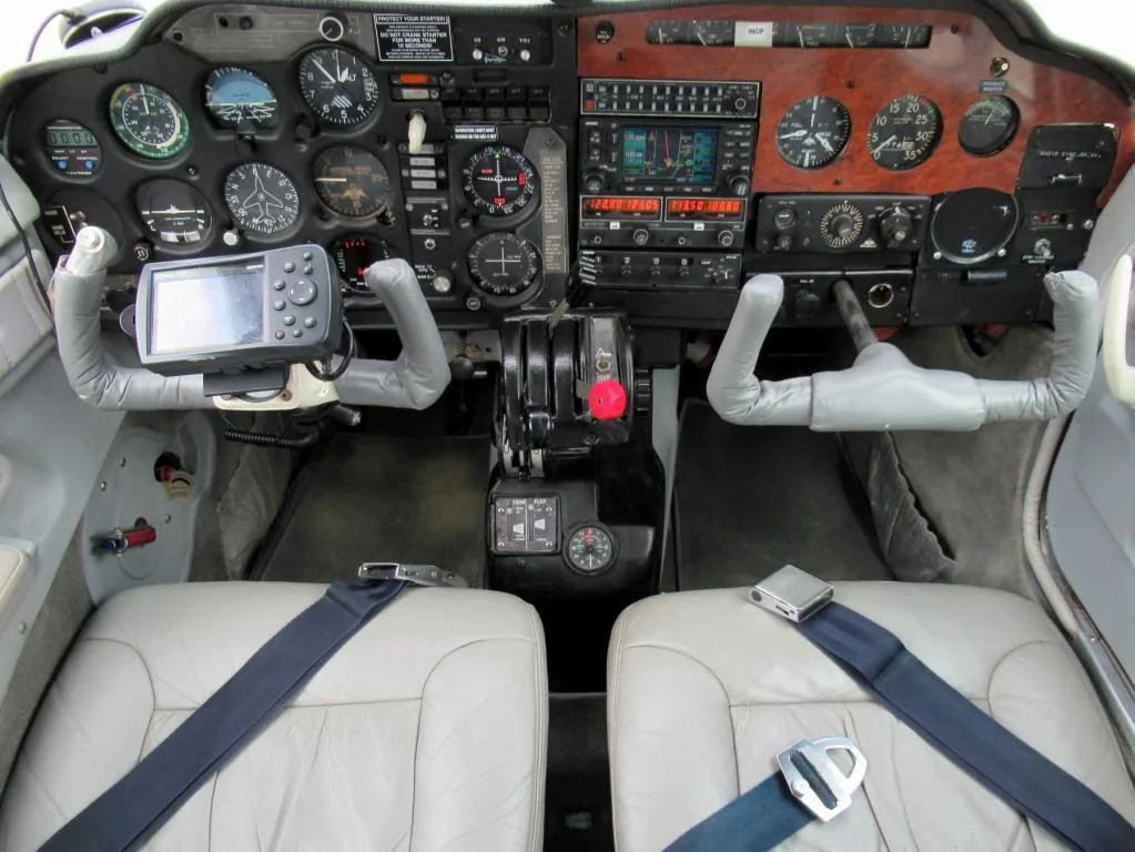 Cockpit and instrument panel of a 1969 Mooney M20F- N5000L Aircraft.