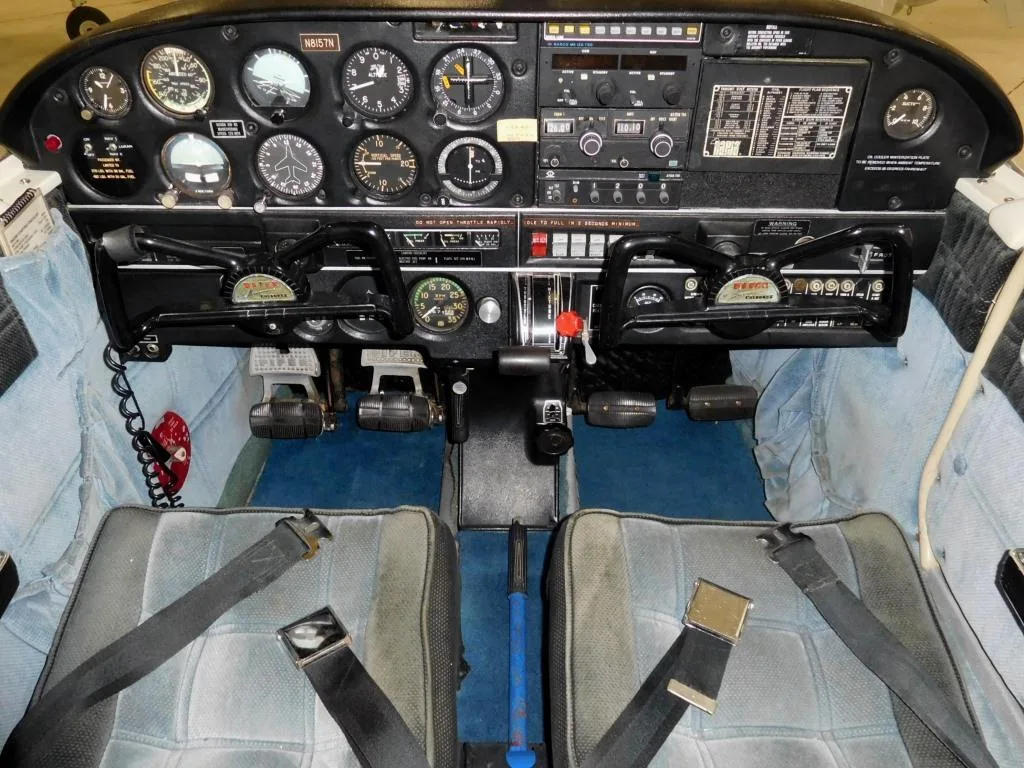Cockpit and instrument panel of a 1969 Piper Cherokee 140 - N8175N Aircraft.