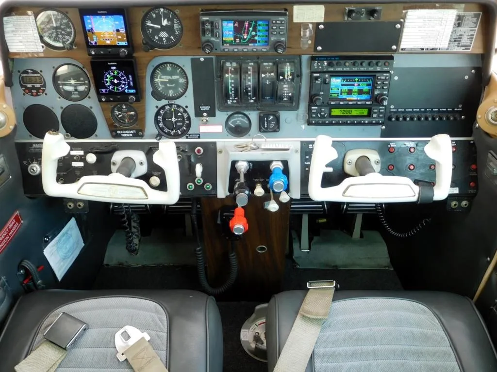 Cockpit and instrument panel of a 1970 Beech Sierra - N8060R Aircraft.
