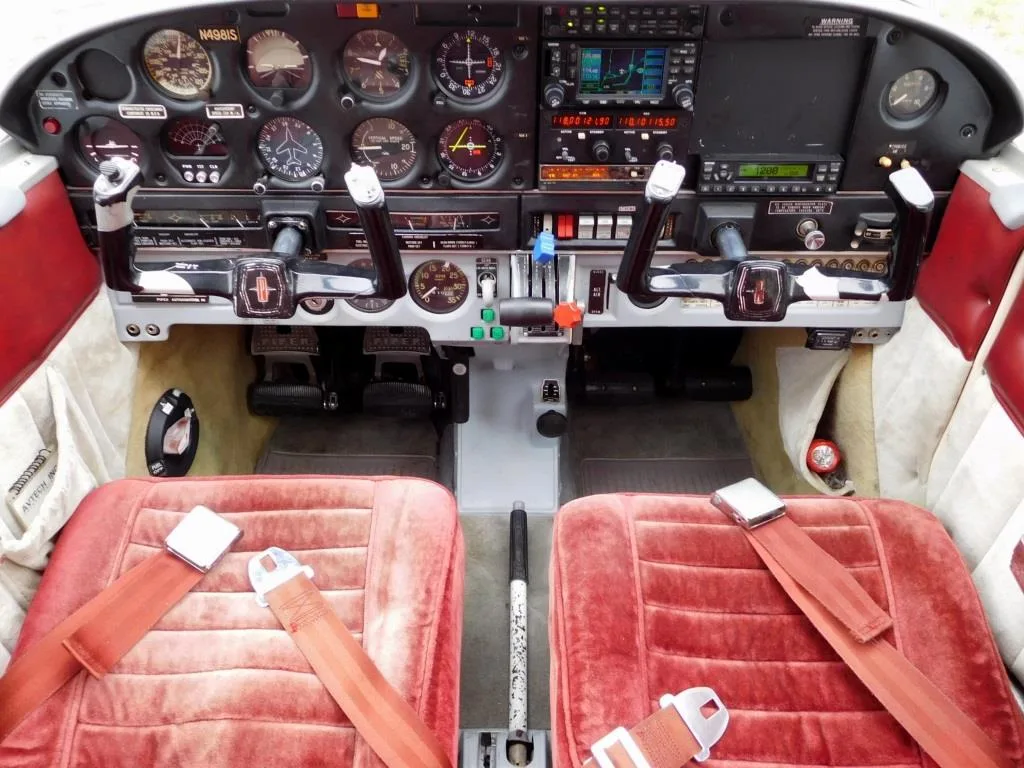 Cockpit and instrument panel of a 1970 Piper Arrow 200 - N4981S Aircraft.