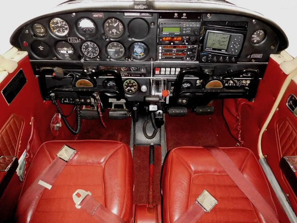 Cockpit and instrument panel of a 1970 Piper Cherokee 140 - N5872U Aircraft.