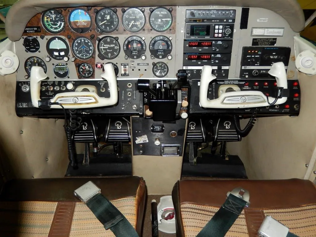 Cockpit and instrument panel of a 1972 Beech Sundowner- N24652 Aircraft.