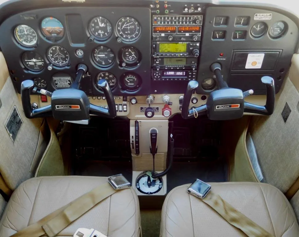 Cockpit and instrument panel of a 1972 Cessna 172 - N4378Q Aircraft.