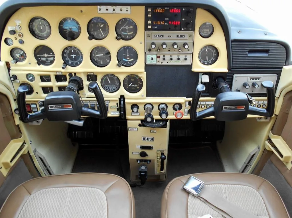 Cockpit and instrument panel of a 1972 Cessna 177B - N34250 Aircraft.