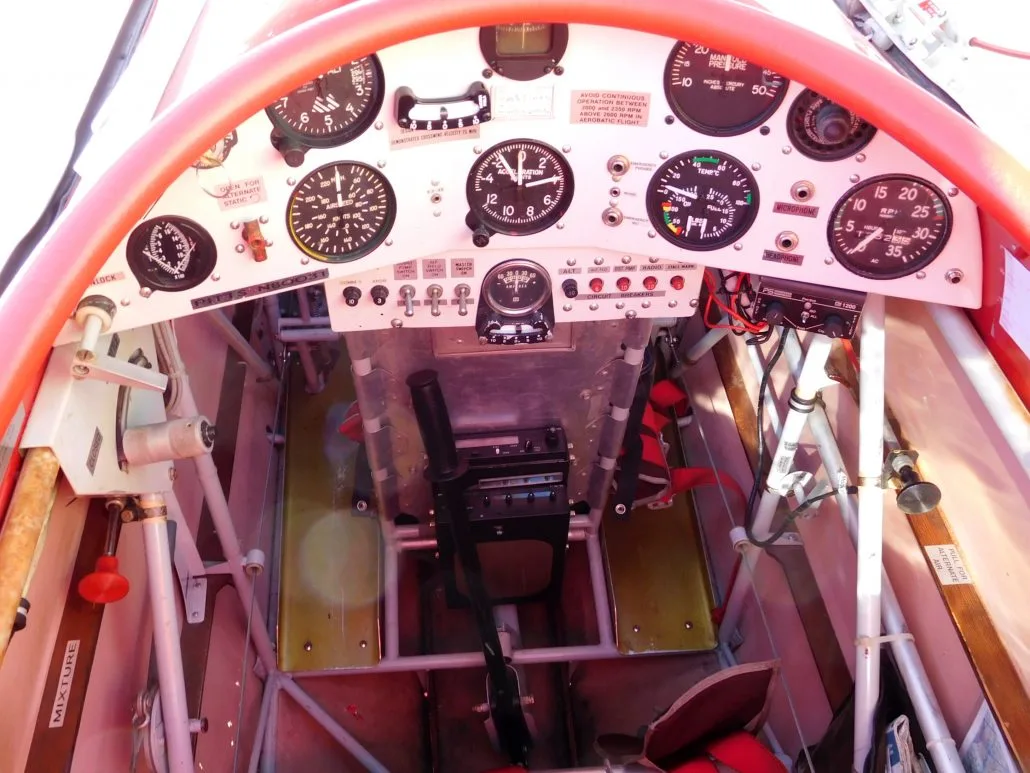 Cockpit and instrument panel of a 1973 Pitts S-2A - N80031 Aircraft.