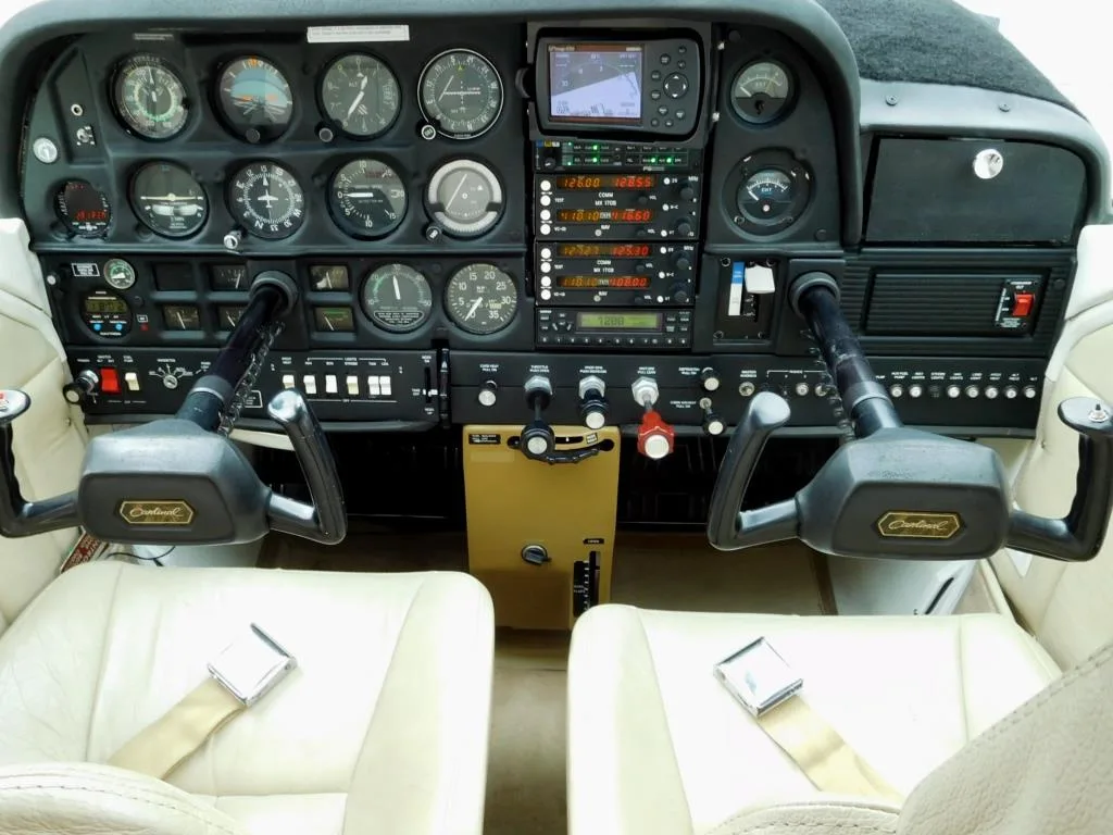 Cockpit and instrument panel of a 1974 Cessna 177B Cardinal - N34818 Aircraft.