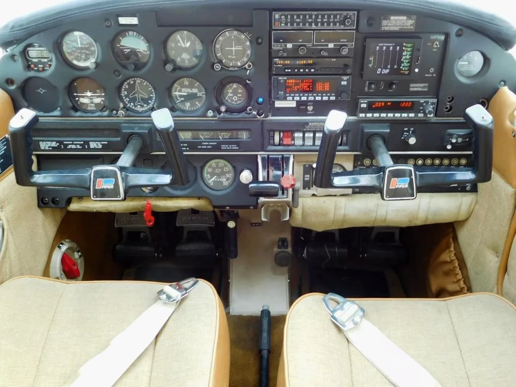 Cockpit and instrument panel of a 1974 Piper Warrior - N41359 Aircraft.
