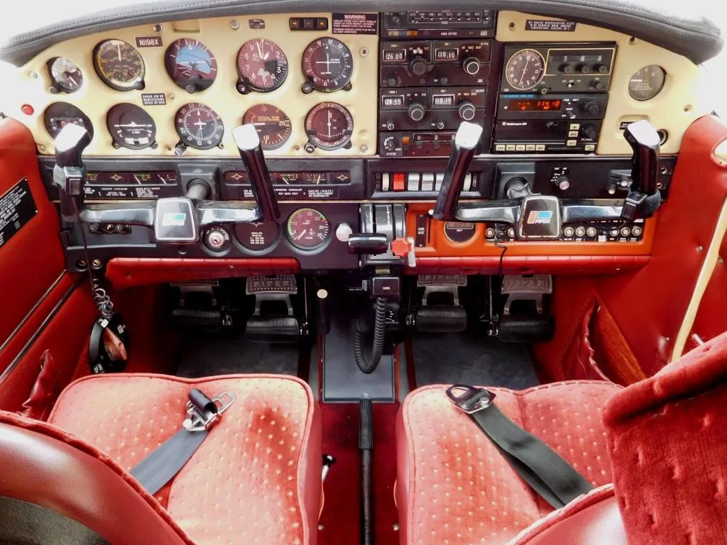 Cockpit and instrument panel of a 1975 Piper Archer - N1198X Aircraft.