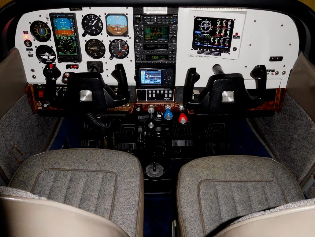 Cockpit and instrument panel of a 1976 Cessna 182 - N1779M Aircraft.