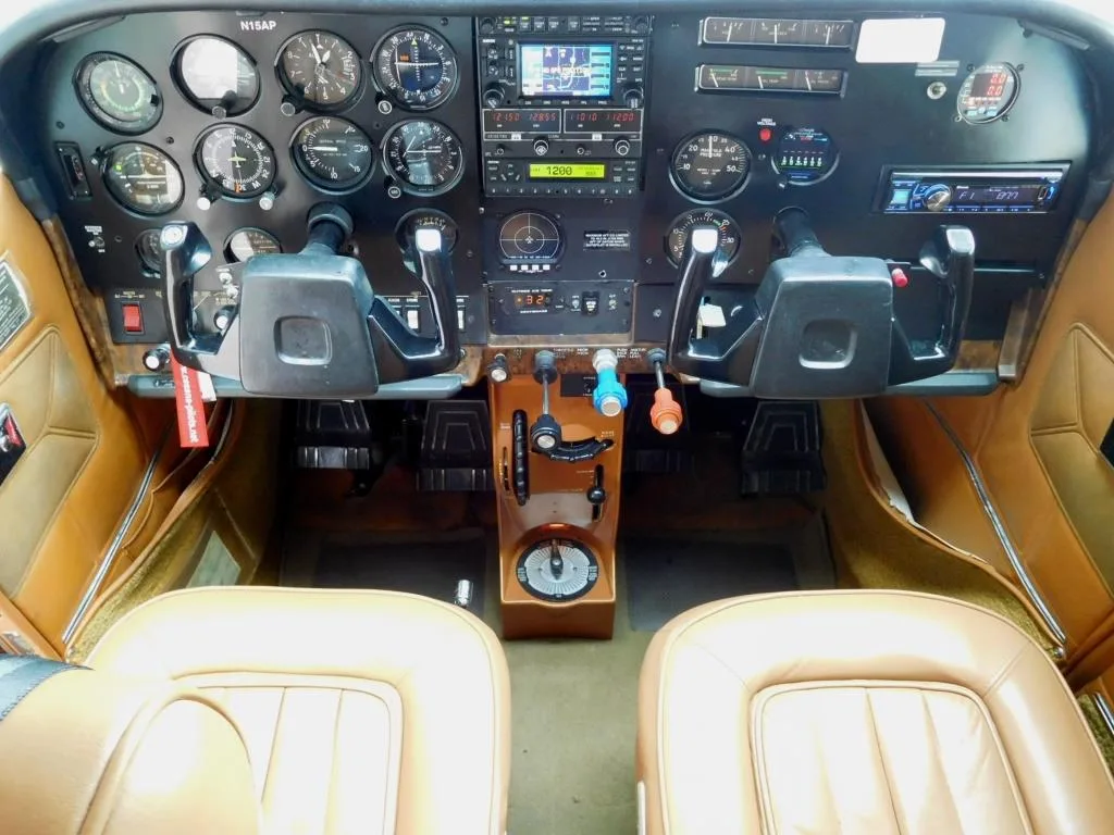Cockpit and instrument panel of a 1976 Cessna 182P - N15AP Aircraft.