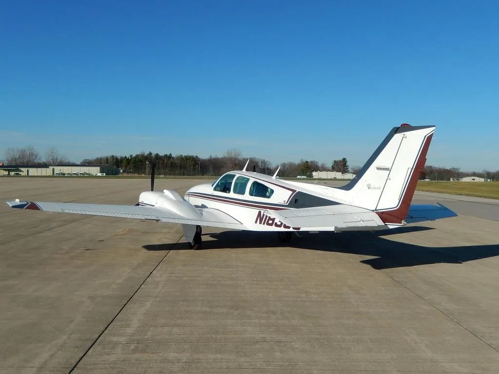 Exterior view of a 1977 Beechcraft E55 Baron- N18333 Aircraft.