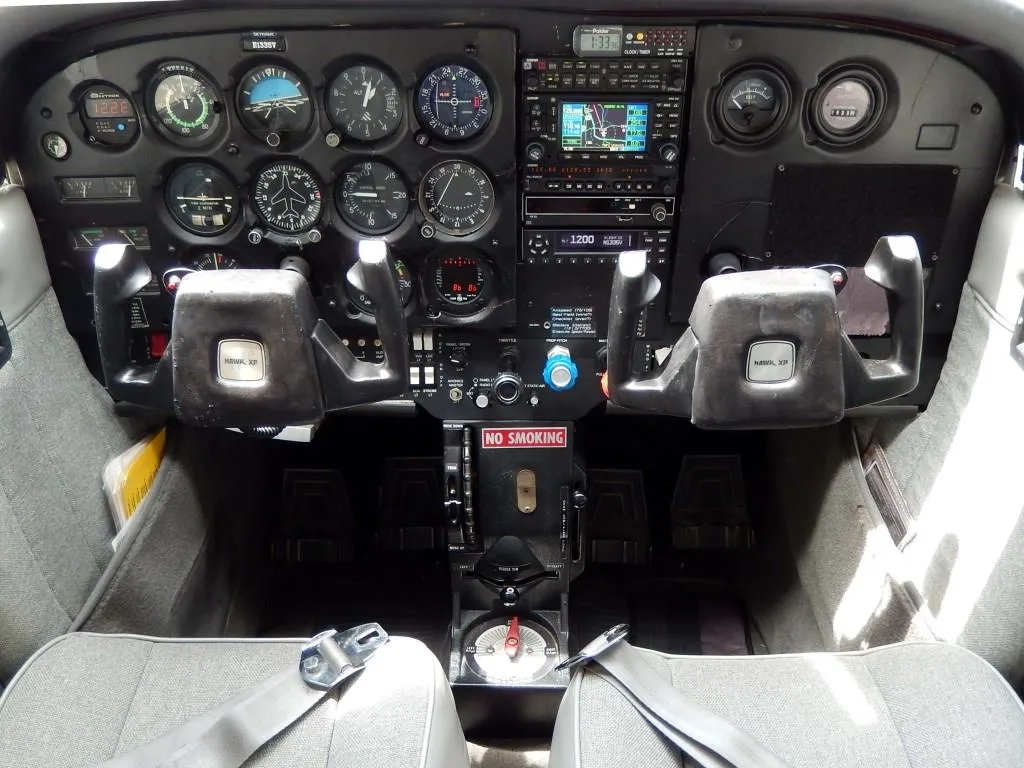Cockpit and instrument panel of a 1977 Cessna 172XP- N1335V Aircraft.
