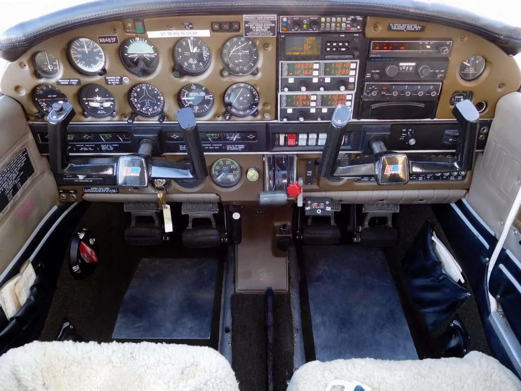 Cockpit and instrument panel of a 1977 Piper Archer - N8483F Aircraft.