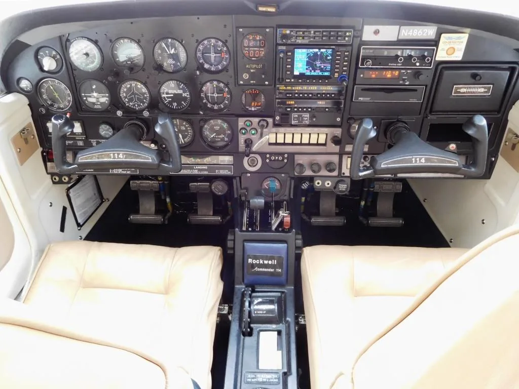 Cockpit and instrument panel of a 1977 Rockwell 114 - N4862W Aircraft.