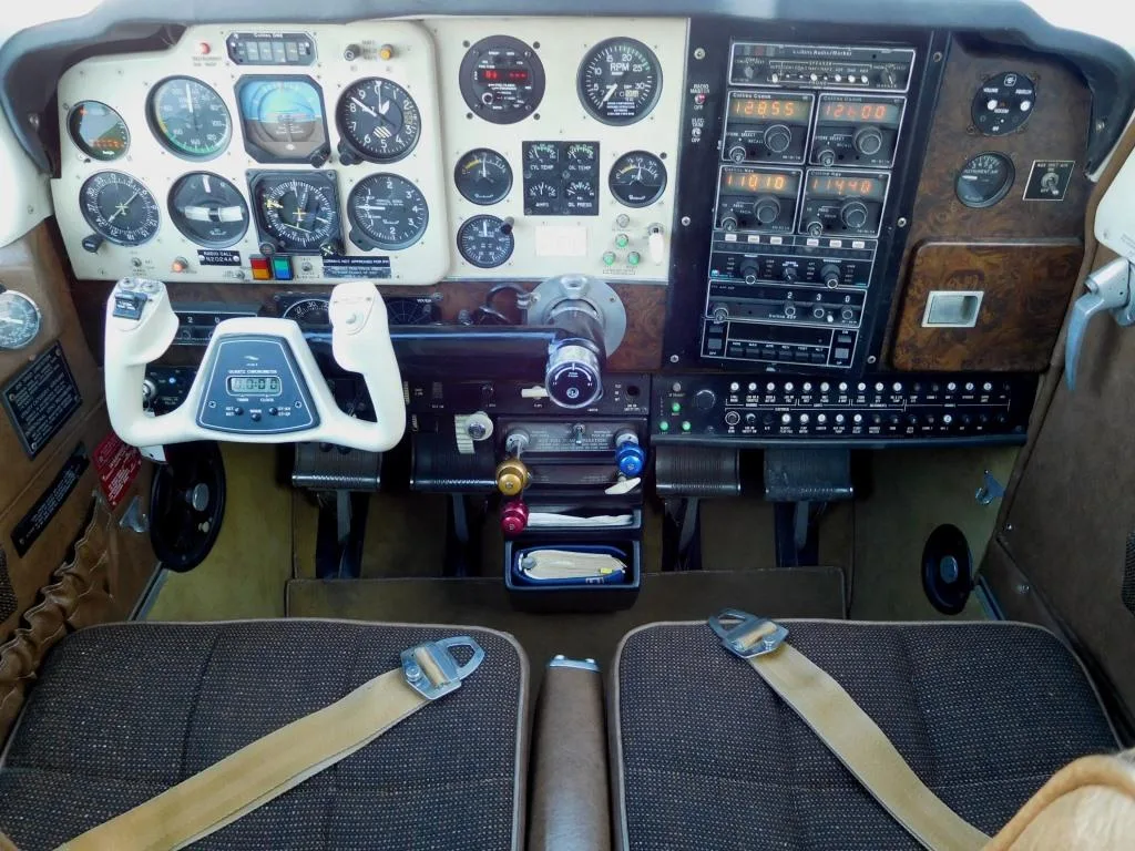 Cockpit and instrument panel of a 1978 Beech F33A - N2024A Aircraft.