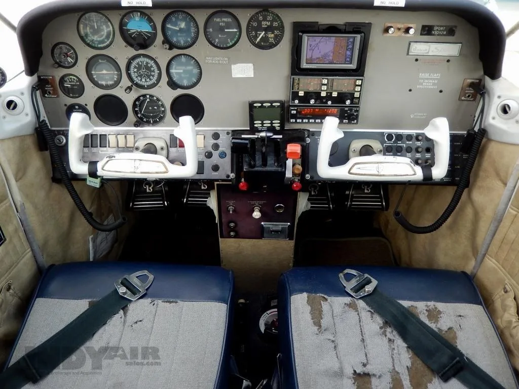 Cockpit and instrument panel of a 1978 Beechcraft Sport- N5092M Aircraft.